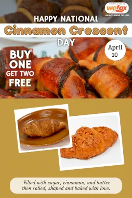 Online Editable National Cinnamon Crescent Day April 10 Pinterest Graphic