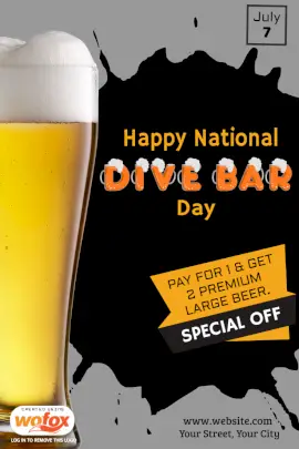 Online Editable National Dive Bar Day July 7 Pinterest Graphic