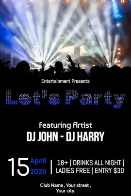 Online Editable Celebrate DJ Music at Night Party Pinterest Graphic