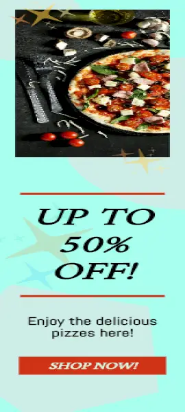 Online Editable Pizza 50 Off Wide Skyscraper Ad