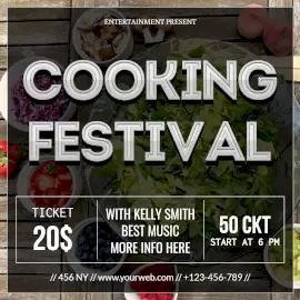 Online Editable White 3D Text Cooking Festival Instagram Post