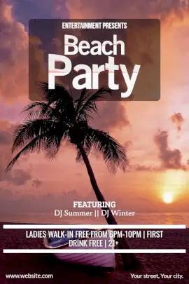 Online Editable Sunset Sky Beach Party DJ Music Pinterest Graphic