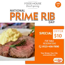 Online Editable Happy National Prime Rib Day April 27 Instagram Post
