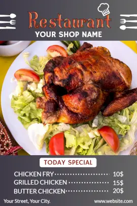 Online Editable Restaurant Chicken Menu Pinterest Graphic