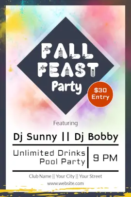 Online Editable Fall Feast Party with DJ Music Pinterest Graphic
