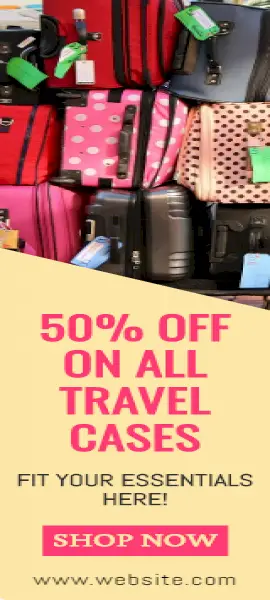 Online Editable Travel Suitcase 50 off Wide Skyscraper Ad