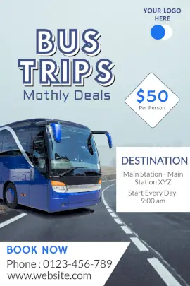 Online Editable Bus Trips Monthly Deal Pinterest Graphic