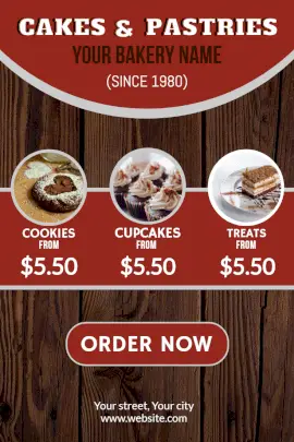Online Editable Cakes and Pastries Menu Pinterest Graphic