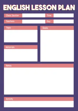 Online Editable Dark Blue School English Class Schedule Lesson Plan