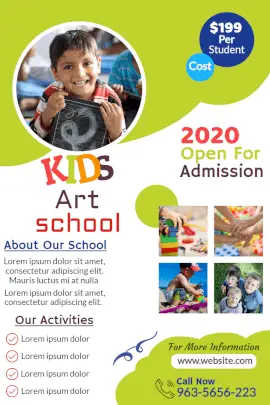 Online Editable Kids Art School Admission Open Pinterest Graphic