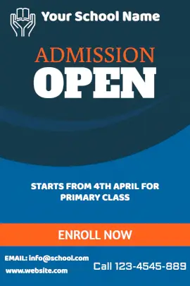 Online Editable Blue and Orange School Admission Pinterest Graphic