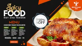 Online Editable Pure Orange and Black Restaurant Food Facebook Event Cover