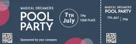Online Editable Dark Blue and Pink Pool Party Ticket