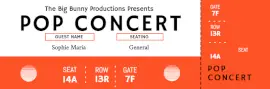 Online Editable White and Orange Pop Concert Ticket