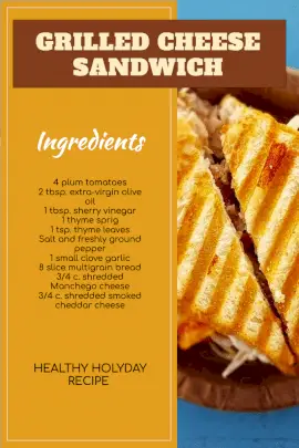 Online Editable Vivid Orange and Brown Grilled Cheese Sandwich Recipe Card