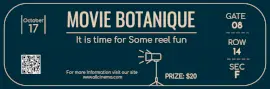 Online Editable Dark Blue and Light Yellow Movie Botanique Ticket