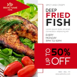 Online Editable Spicy and Crispy Fried Fish Square GIF Post