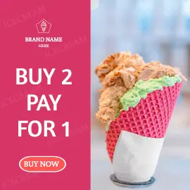 Online Editable Strong Pink Wafer Cone Ice Cream Offer GIF Post