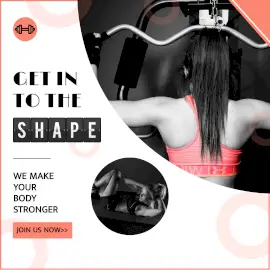 Online Editable White and Black Gym Fitness Instagram Post