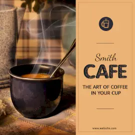 Online Editable Hot Cafe with Coffee Cup Instagram Post