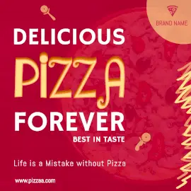 Online Editable Pink Delicious Pizza Forever Instagram Post