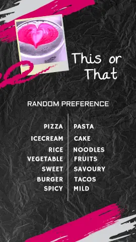 Online Editable This or That Food Interest Checklist Story Design