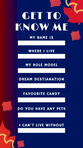 Online Editable Fill Everything About MySelf Questionnaire Story Design