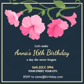 Online Editable Sixteenth Birthday Invitation