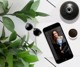 Online Editable White Mobile Phone on Table Photo Mockup