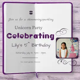 Online Editable Unicorn Themed Birthday Party Invitation