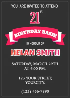Online editable 21st Birthday Party Portrait Invitation