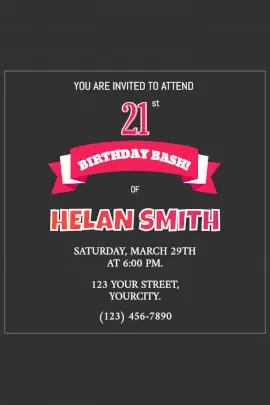 Online Editable 21st Birthday Party Invitation Pinterest Graphic