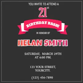 Online editable 21st Birthday Invitation