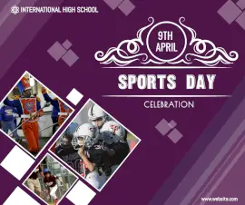 Online Editable Magenta 3D Font Sports Day Facebook Post
