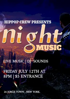 Online Editable Live Music at Night Party Flyer