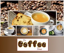 Online Editable It's Coffee Time Fancy Text 6  Grid Photo Collage