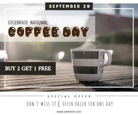 Online Editable National Coffee Day September 23 Facebook Post