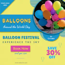 Online Editable Balloons Around the World Day October 1 Festival Social Media Post